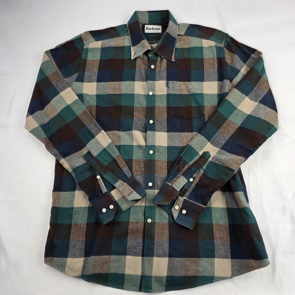 Barbour Shirt Mens XL Multicolor Plaid Cotton Flannel Long Sleeve Button-Up